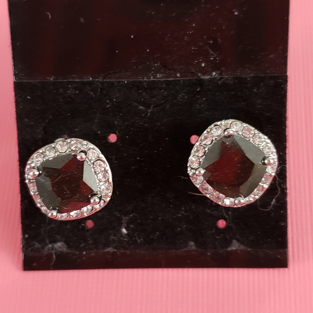 Black Crystal Cenrer Stone with Diamond like chips- Earrings